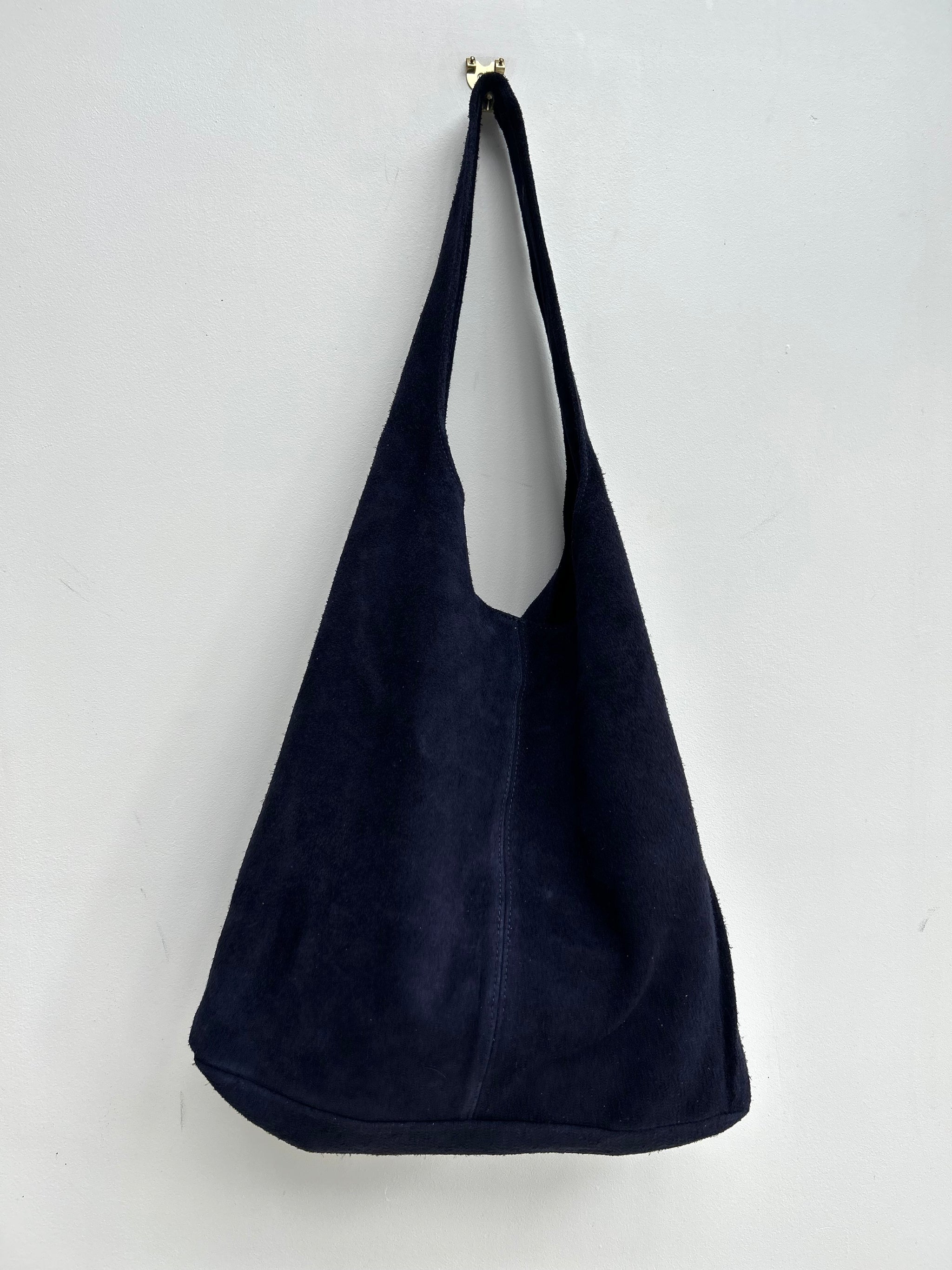 Navy Blue Italian Suede Tote Bag | Slouchy Leather Shoulder Bag