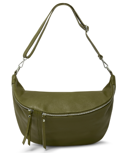 Olive Green Leather XL Waist Bag (silver hardware)