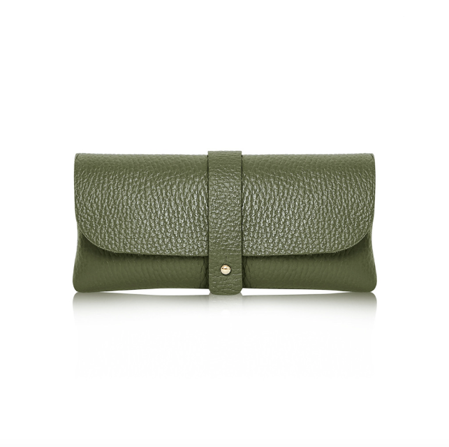 Olive Green Leather Glasses Case