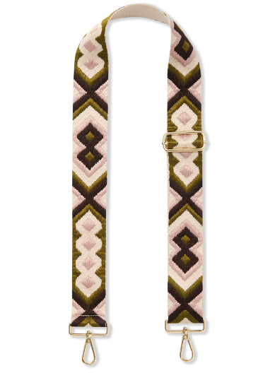 Aztec Olive Green and Pink Woven Bag Strap