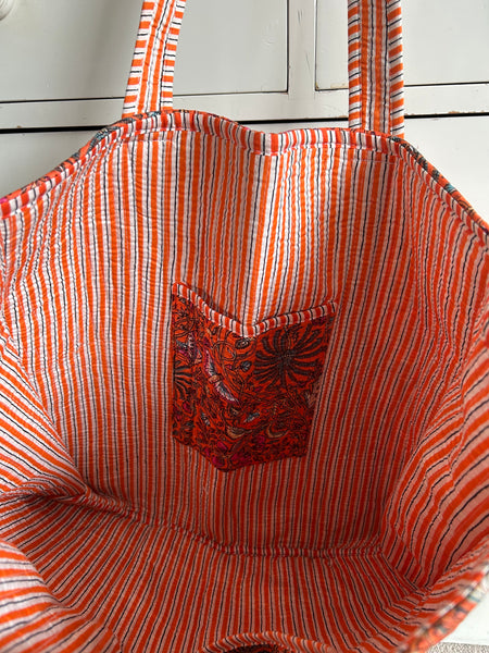 Orange Floral Large Cotton Tote Bag