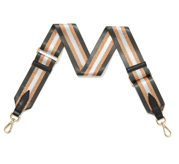 Charcoal and Rose Gold Stripe Bag Strap