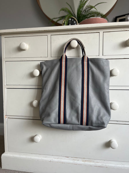 Pale Grey Leather Tote Backpack