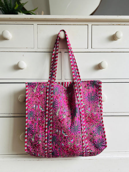 Pink Floral Large Cotton Tote Bag