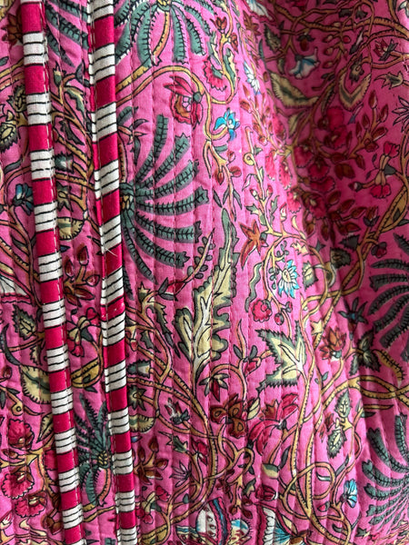 Pink Floral Large Cotton Tote Bag close up of pattern