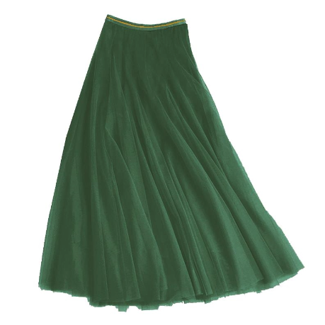 Racing Green Tulle Midi Skirt with Gold Waistband