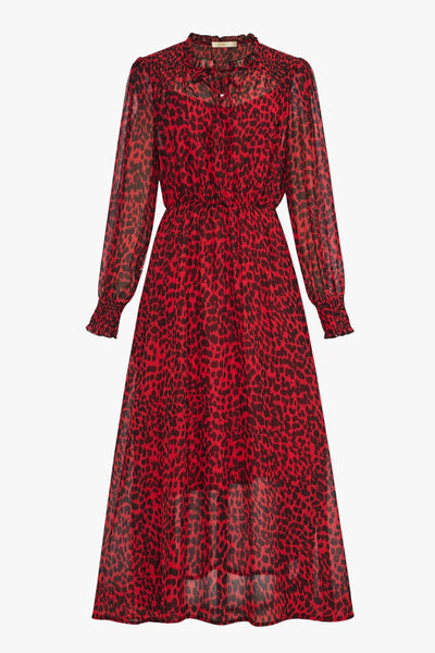 Red Abstract Spot Shirred Shoulder Midi Dress - with pockets from Sarta