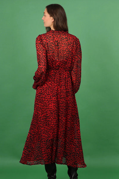 Red Abstract Spot Shirred Shoulder Midi Dress - with pockets from Sarta