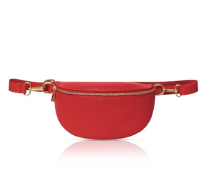 Red Leather Waist Crossbody Bag