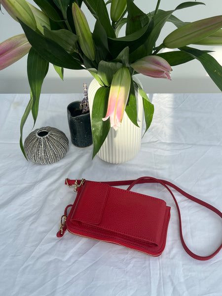red Leather Purse / Phone Crossbody