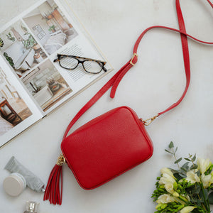 Red Leather Tassel Cross Body Bag