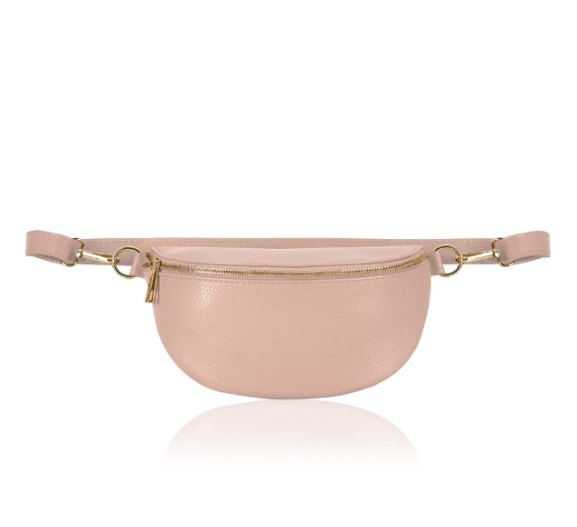 Rose Pink Leather Waist Crossbody Bag