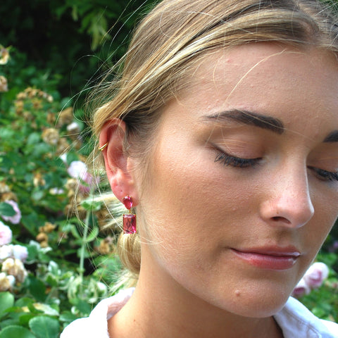 Rose Pink and Gold Teardrop and Rectangular Gem Earrings from Last True Angel