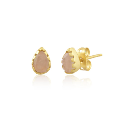 Rose Quartz Teardrop Stud Earring (18ct gold plate)