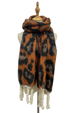 Rust Leopard Print Chunky Blanket Scarf