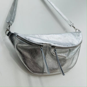 Silver Leather Large Waist Bag (silver hardware)