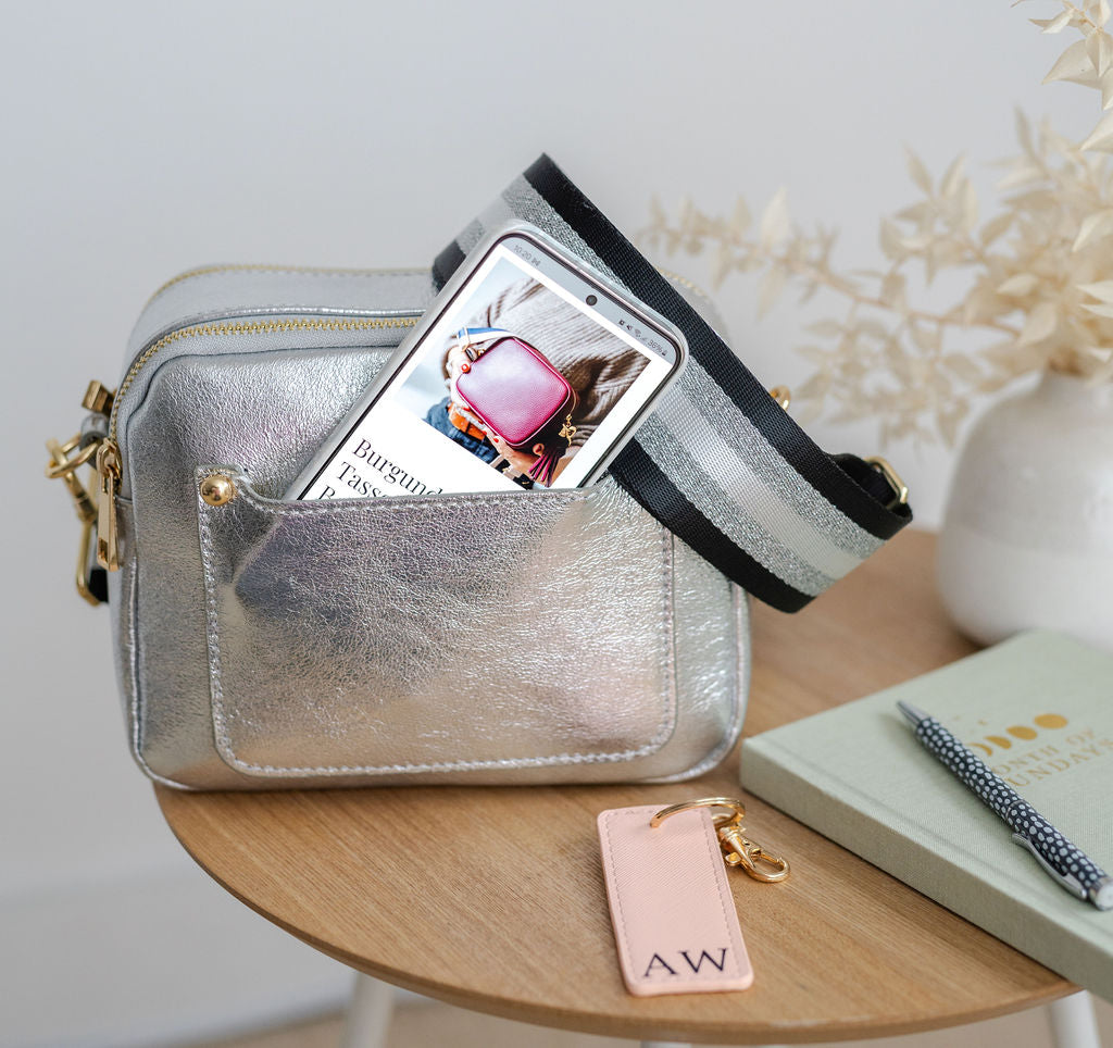 Silver Leather Double Zip Cross Body Bag – Alice's Wonders UK
