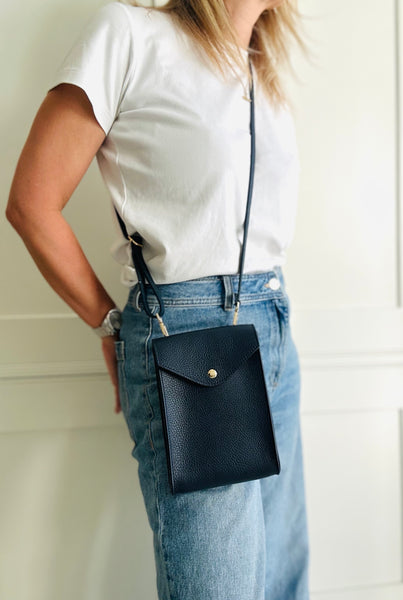 Small Navy Blue Leather Crossbody Bag