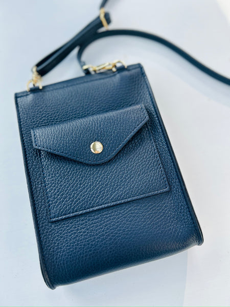 Small Navy Blue Leather Crossbody Bag