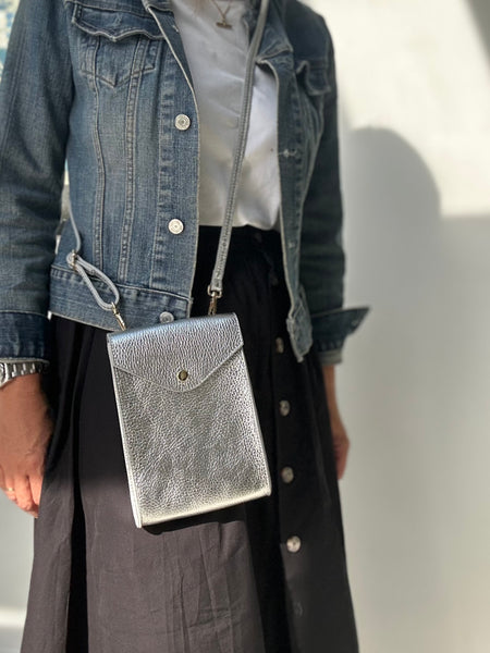 Small Silver Leather Crossbody Bag