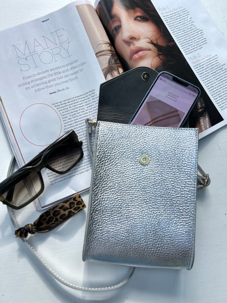 Small Silver Leather Crossbody Bag