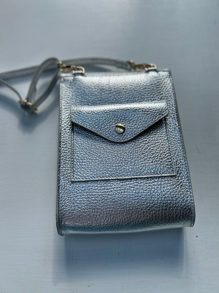 Small Silver Leather Crossbody Bag