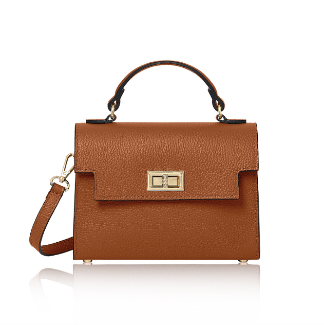 Tan Leather Box Crossbody Bag