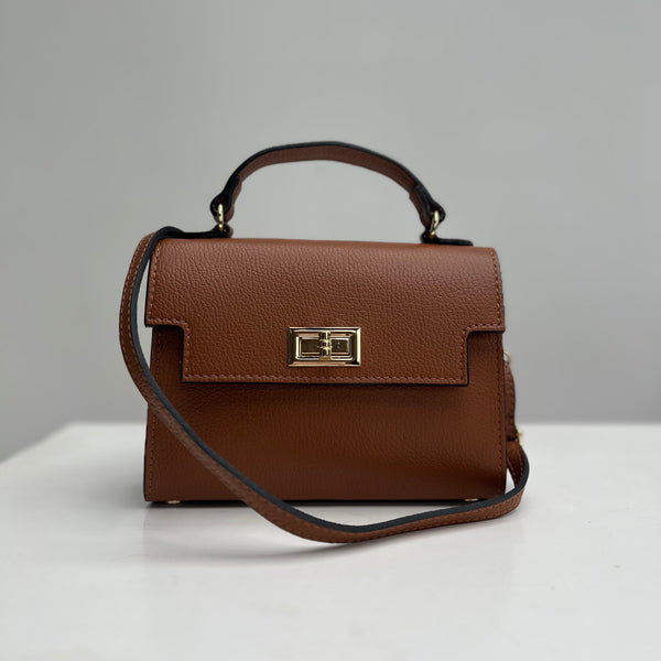 Tan Leather Box Crossbody Bag