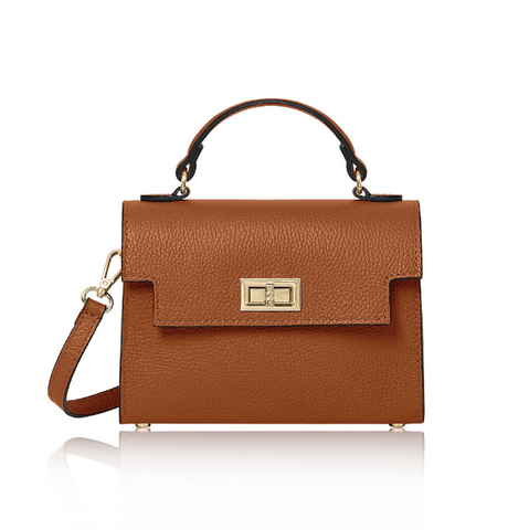 Tan Leather Box Crossbody Bag