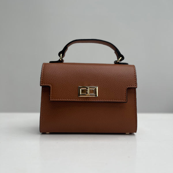 Tan Leather Box Crossbody Bag