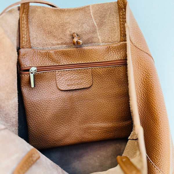 Tan Leather Tote Bag