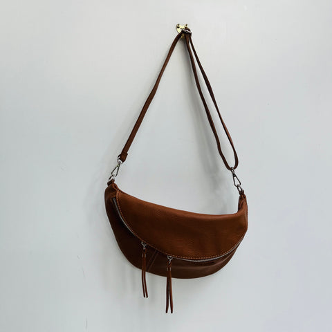 Tan Leather Large Waist Bag (silver hardware)