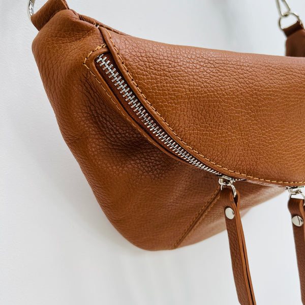 Tan Leather Large Waist Bag (silver hardware)
