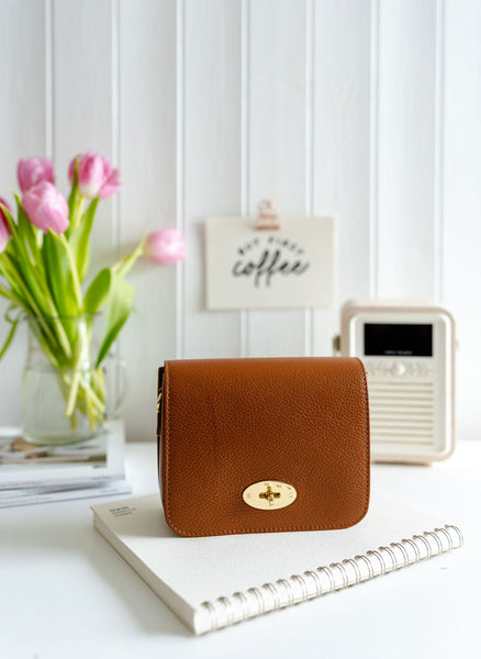 Tan Leather Crossbody Lock Bag