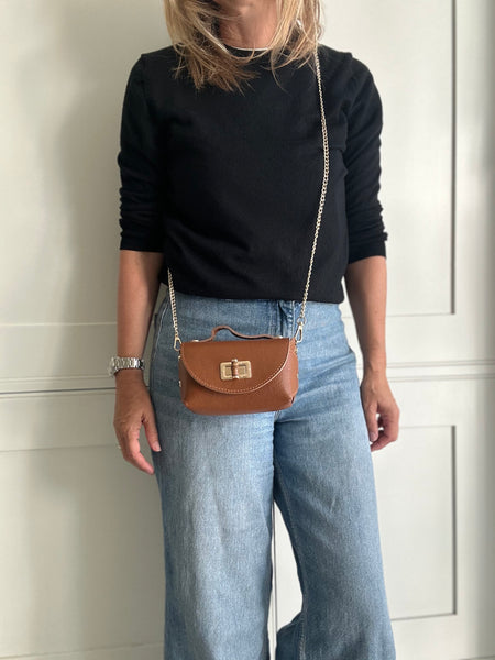 Tan Leather Mini Box Bag