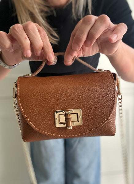 Tan Leather Mini Box Bag