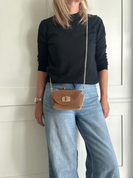 Tan Suede Mini Box Bag
