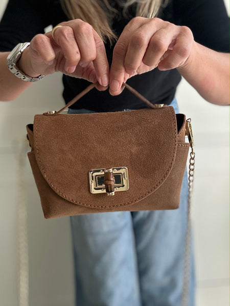 Tan Suede Mini Box Bag