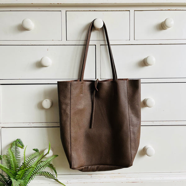 Taupe Leather Tote Bag