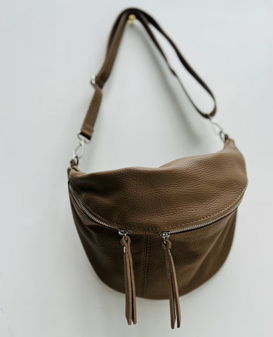 Taupe Leather Large Waist Bag (silver hardware)