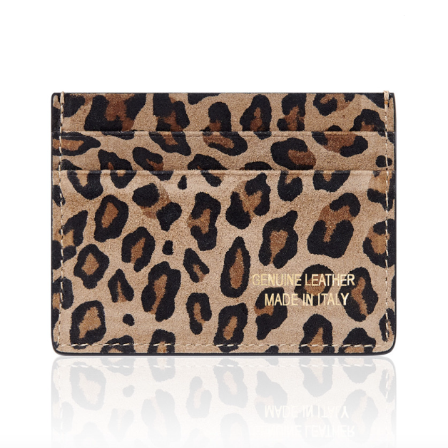 Taupe Leopard Print Leather Cardholder