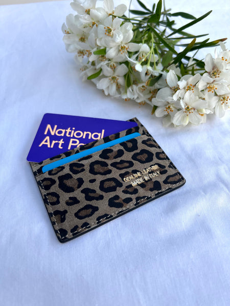 Taupe Leopard Print Leather Cardholder