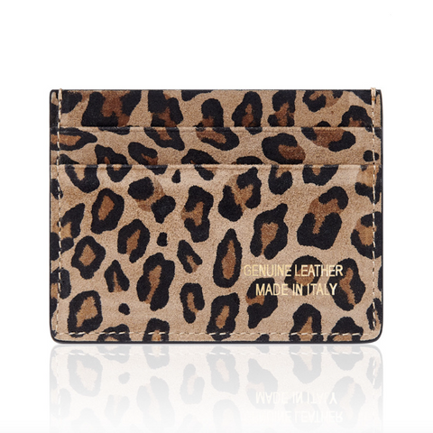 Taupe Leopard Print Leather Cardholder