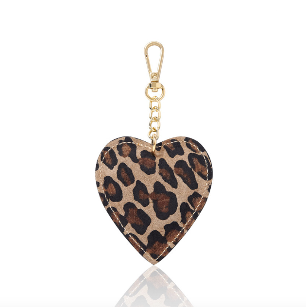 Taupe Leopard Print Leather Heart Bag Charm