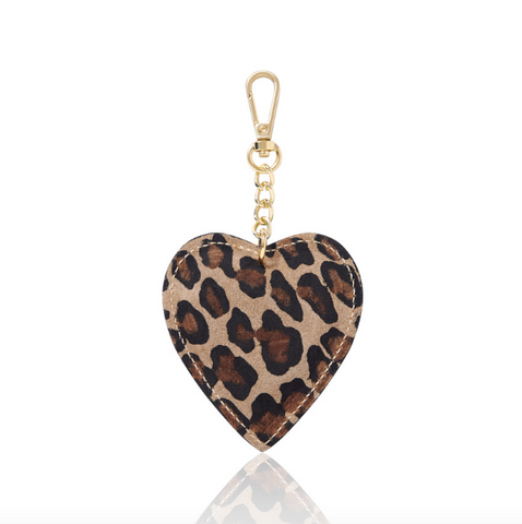Taupe Leopard Print Leather Heart Bag Charm