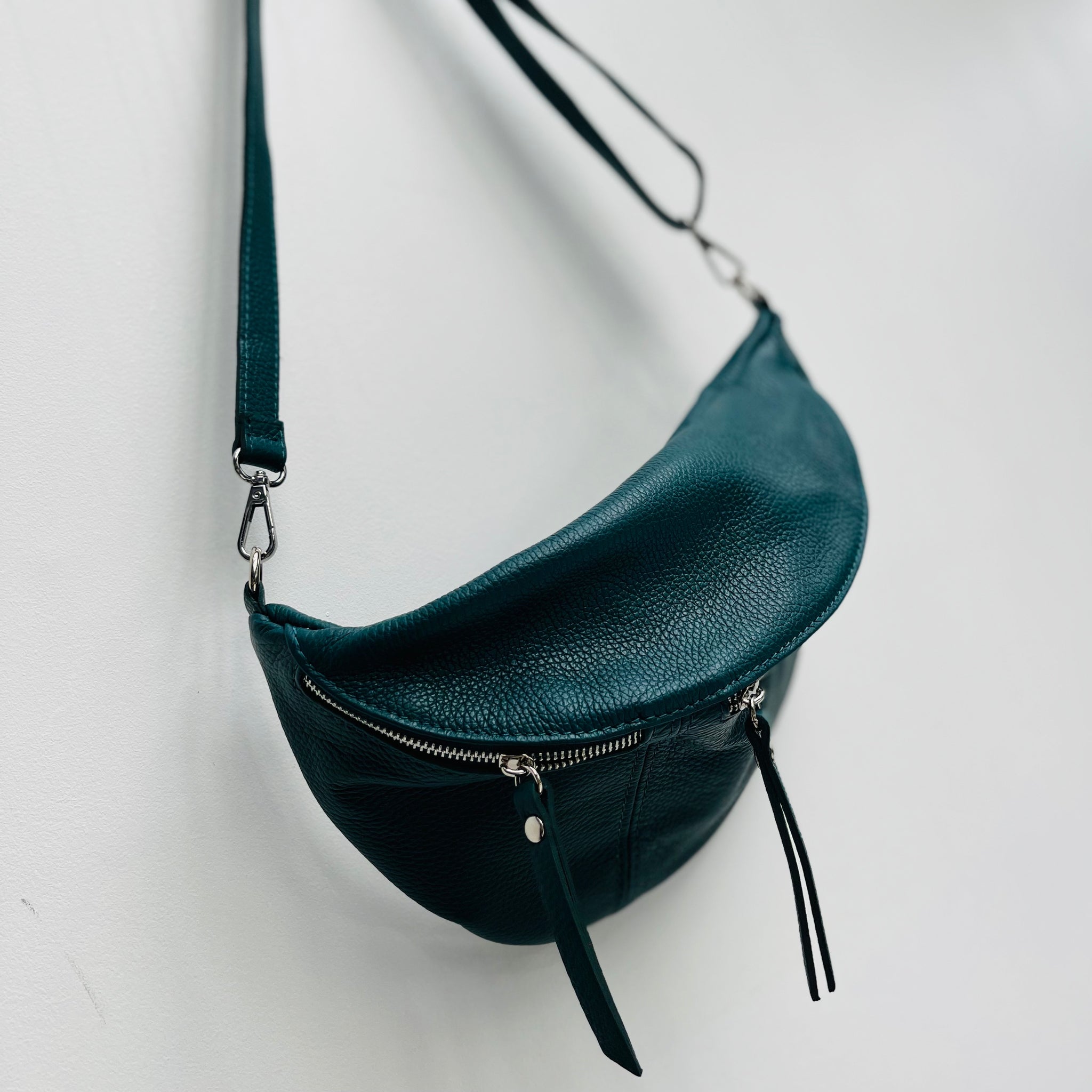 Teal Leather Large Waist Bag (silver hardware)