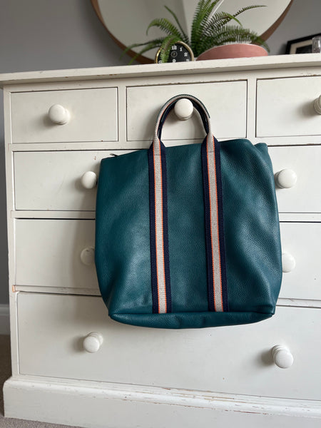 Teal Leather Tote Backpack