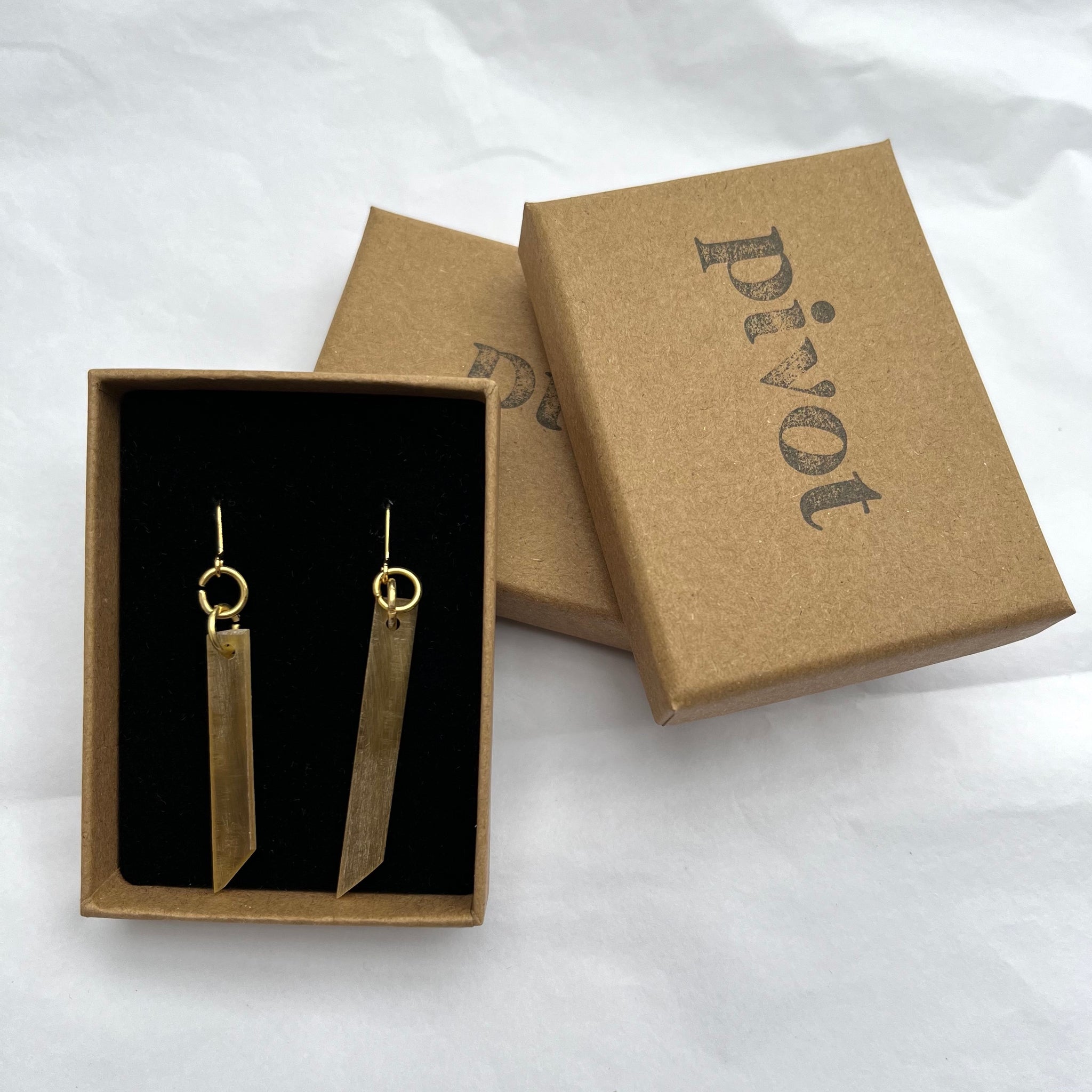 Amber Yellow Recycled Acetate Drop Earrings Made by Pivot