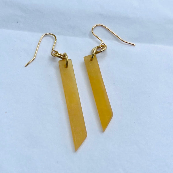 Amber Yellow Recycled Acetate Drop Earrings Made by Pivot