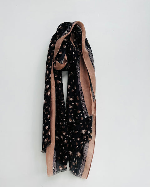 Black and Blush Stripe Leopard Print Scarf